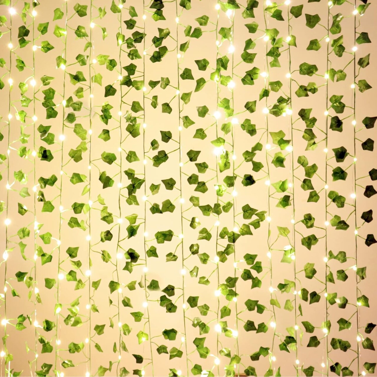 Artificial Ivy Garlands with String Light Fake Vines for Bedroom Decor Ivy Leaves Greenery Faux Hanging Plants Green Flowers Decor for Home Kitchen Garden Office Wedding Wall